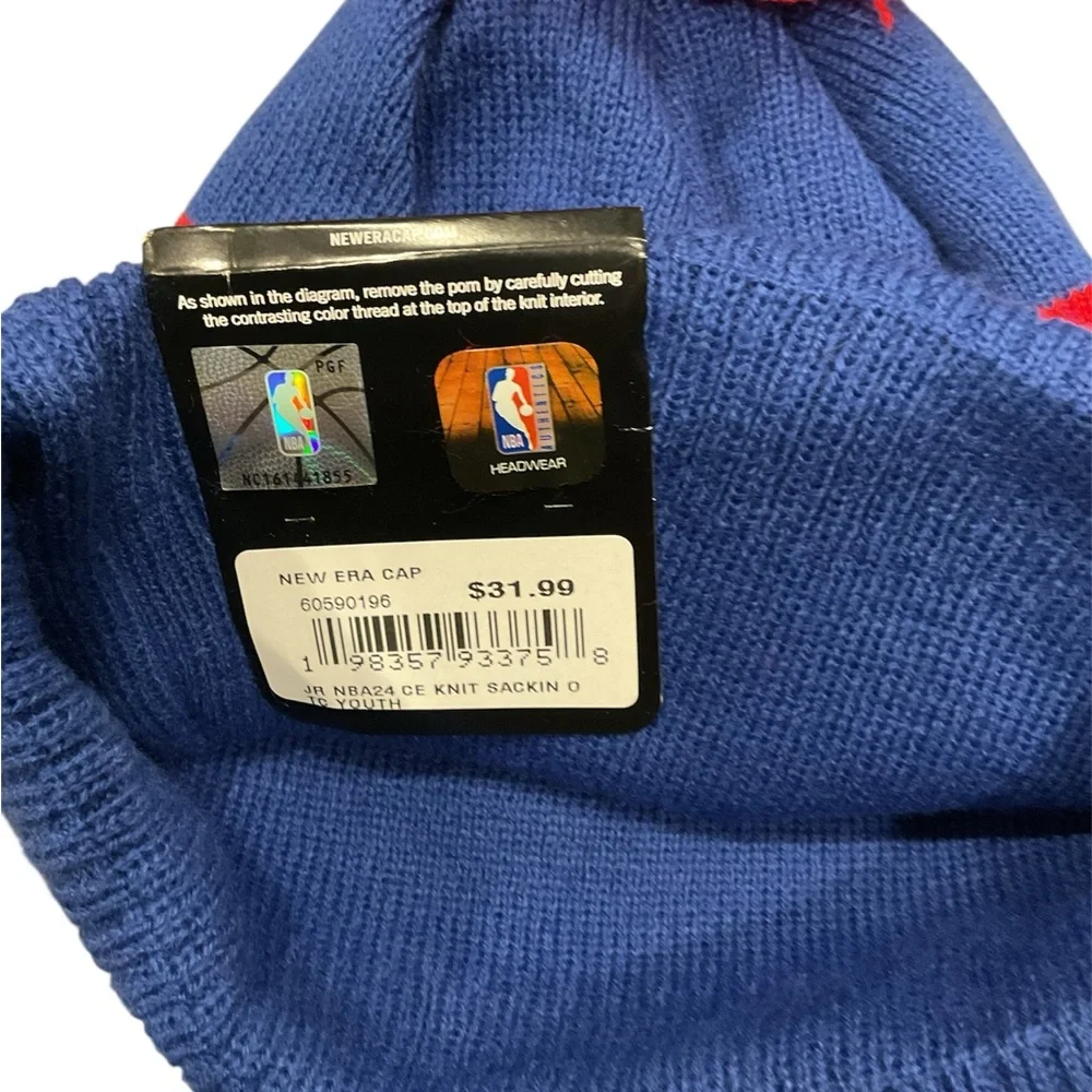 New Era Sacramento Kings Youth NBA Knit Beanie Blue Red Removable Pom Hat NEW